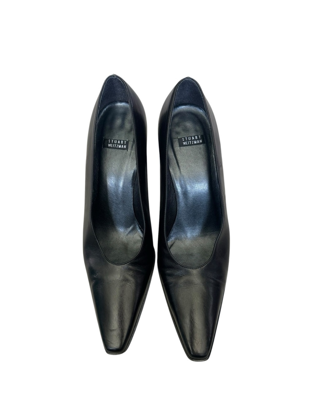 Stuart Weitzman Black Leather Pointed Toe Pumps Size 8B Classic Quiet Luxury - Picture 2 of 6